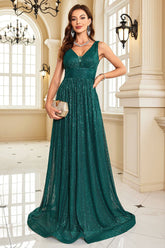 Dark Green Wedding Guest Dress Long Sequined Long Prom Dress